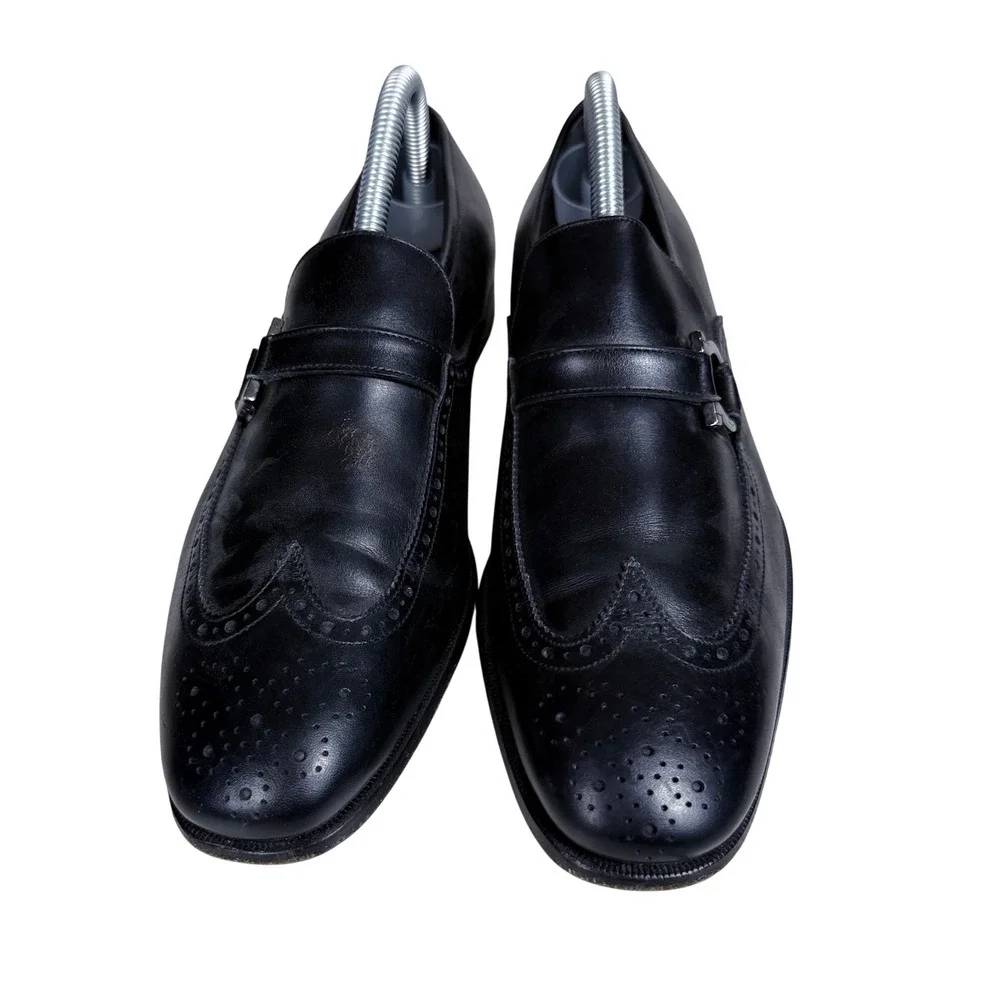 Salvatore Ferragamo Loafers Mens 6.5 EE Black Gancini Wingtip Brogue Dress Shoes